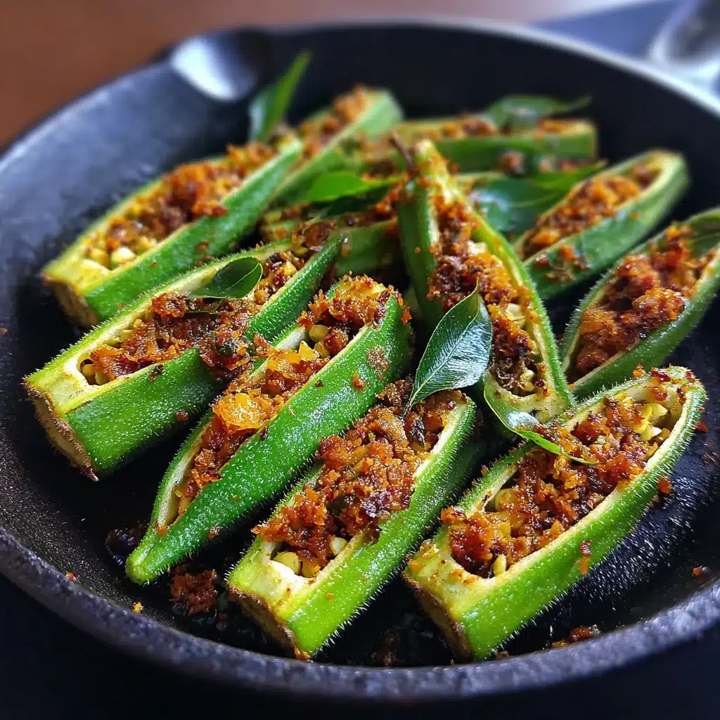okra stuffed with spices Telugu recipe in iron skillet