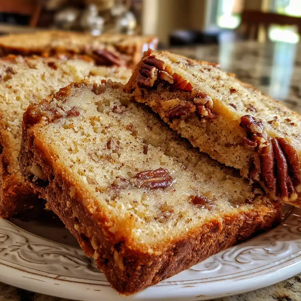 Sweet Alabama Pecan Bread Recipe – The Best Classic Southern Delight 7 Sliced Sweet Alabama Pecan Bread recipe on a white plate