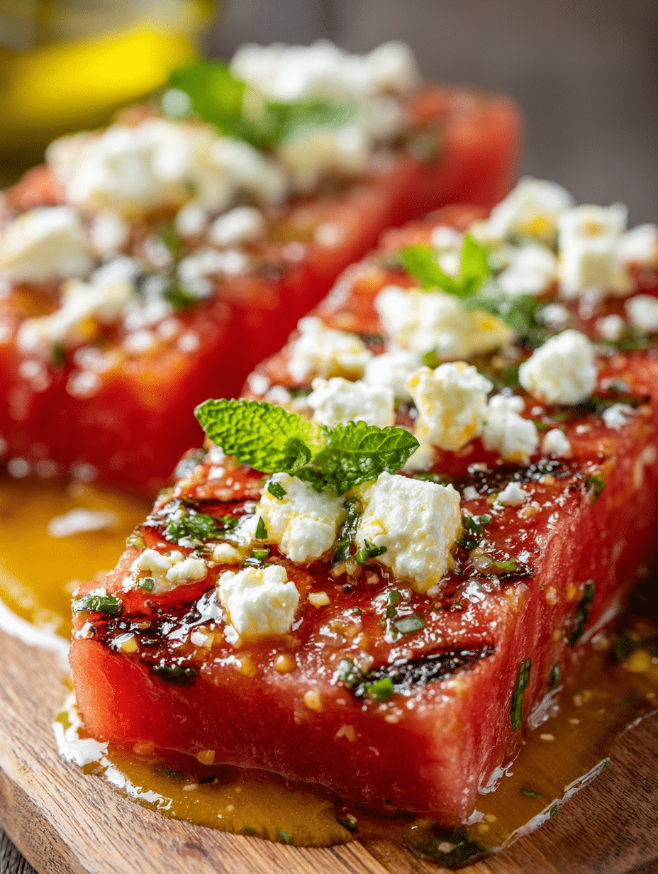 Grilled Watermelon Bites with Feta & Chili Honey