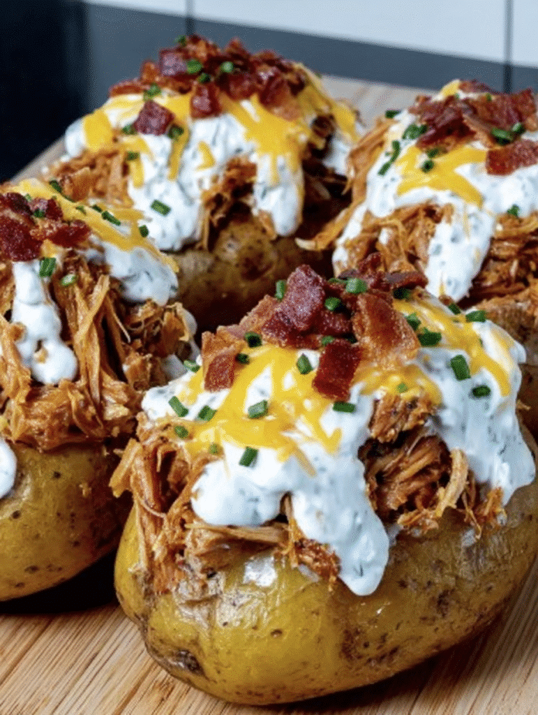Bacon Ranch Pulled Pork Stuffed Potatoes