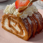 Biscoff Cream Roll Cake with Strawberries