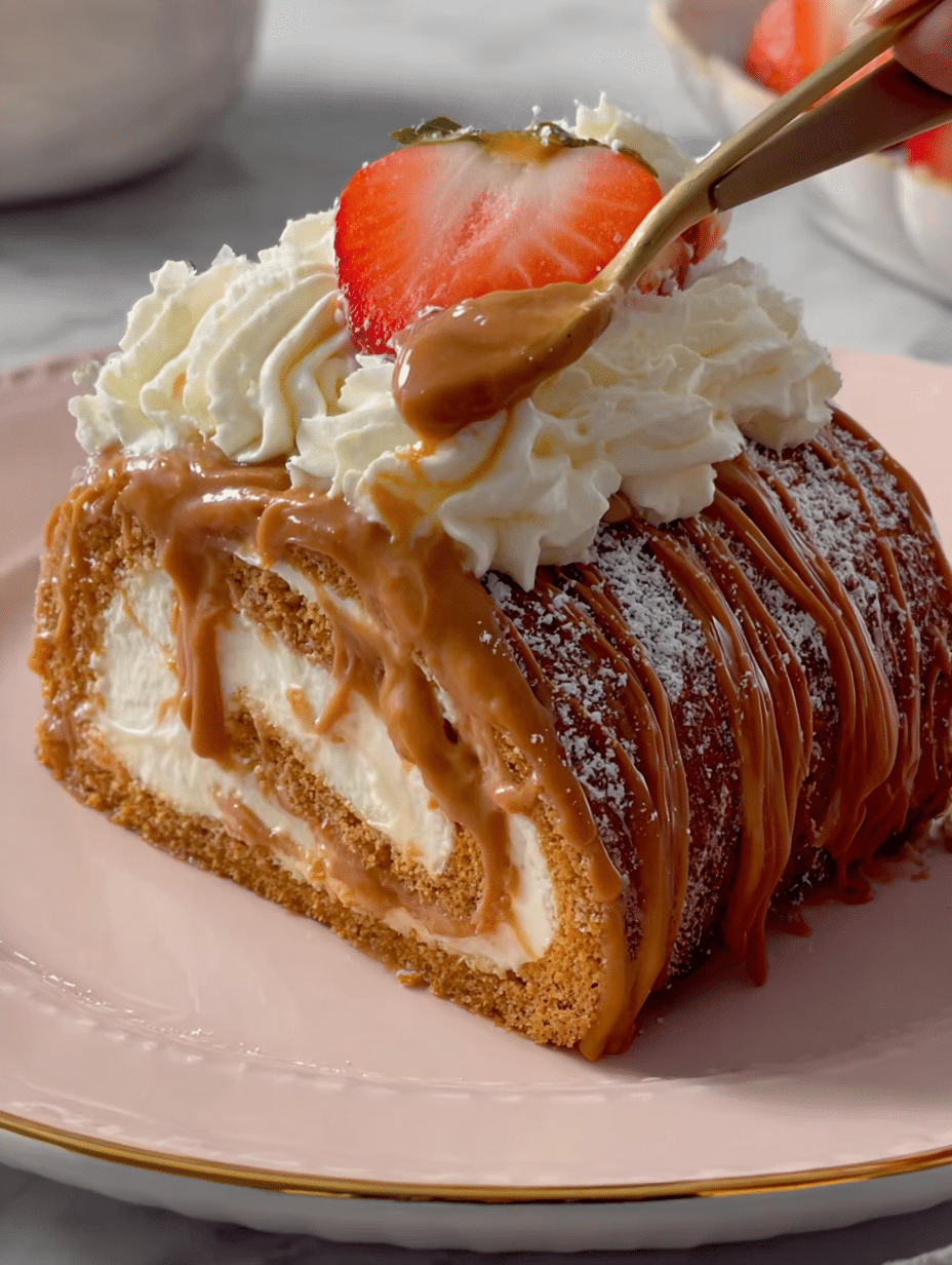 Biscoff Cream Roll Cake with Strawberries