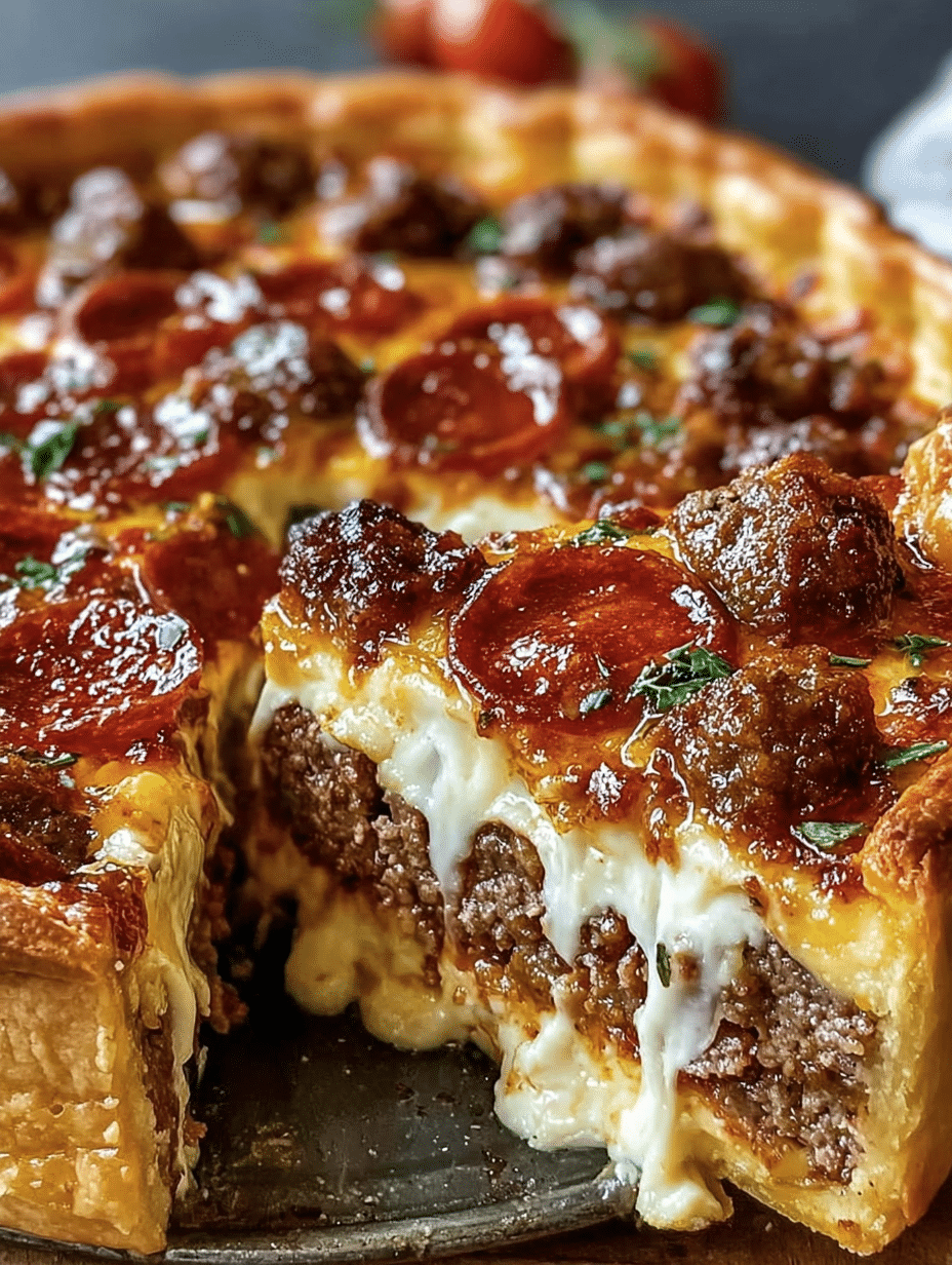 Deep-Dish Hamburger Sausage & Pepperoni Pie is Irresistible! 4 Deep-Dish Hamburger Sausage & Pepperoni Pie