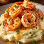 Garlic Butter Shrimp with Creamy Cajun Sauce Delight! 3 Garlic Butter Shrimp with Creamy Cajun Sauce over Mashed Potatoes