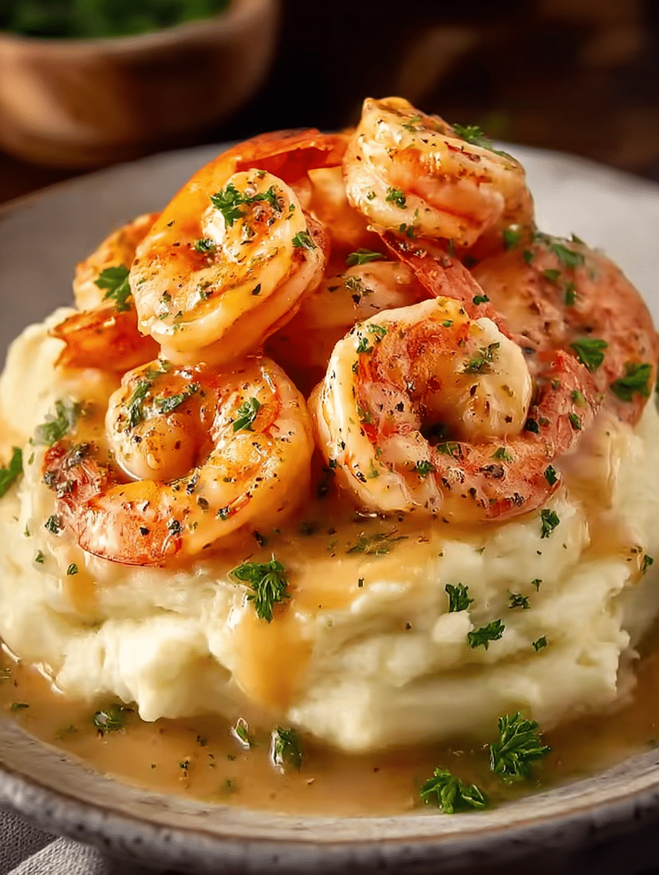 Garlic Butter Shrimp with Creamy Cajun Sauce Delight! 2 Garlic Butter Shrimp with Creamy Cajun Sauce over Mashed Potatoes