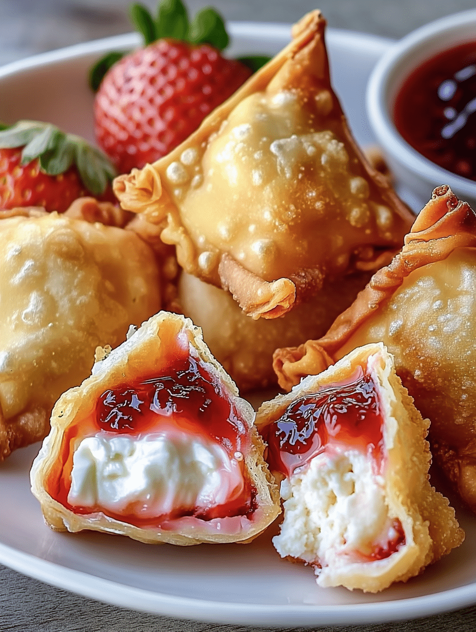 Deep-Fried Strawberry Cheesecake Stuffed Wonton Bites