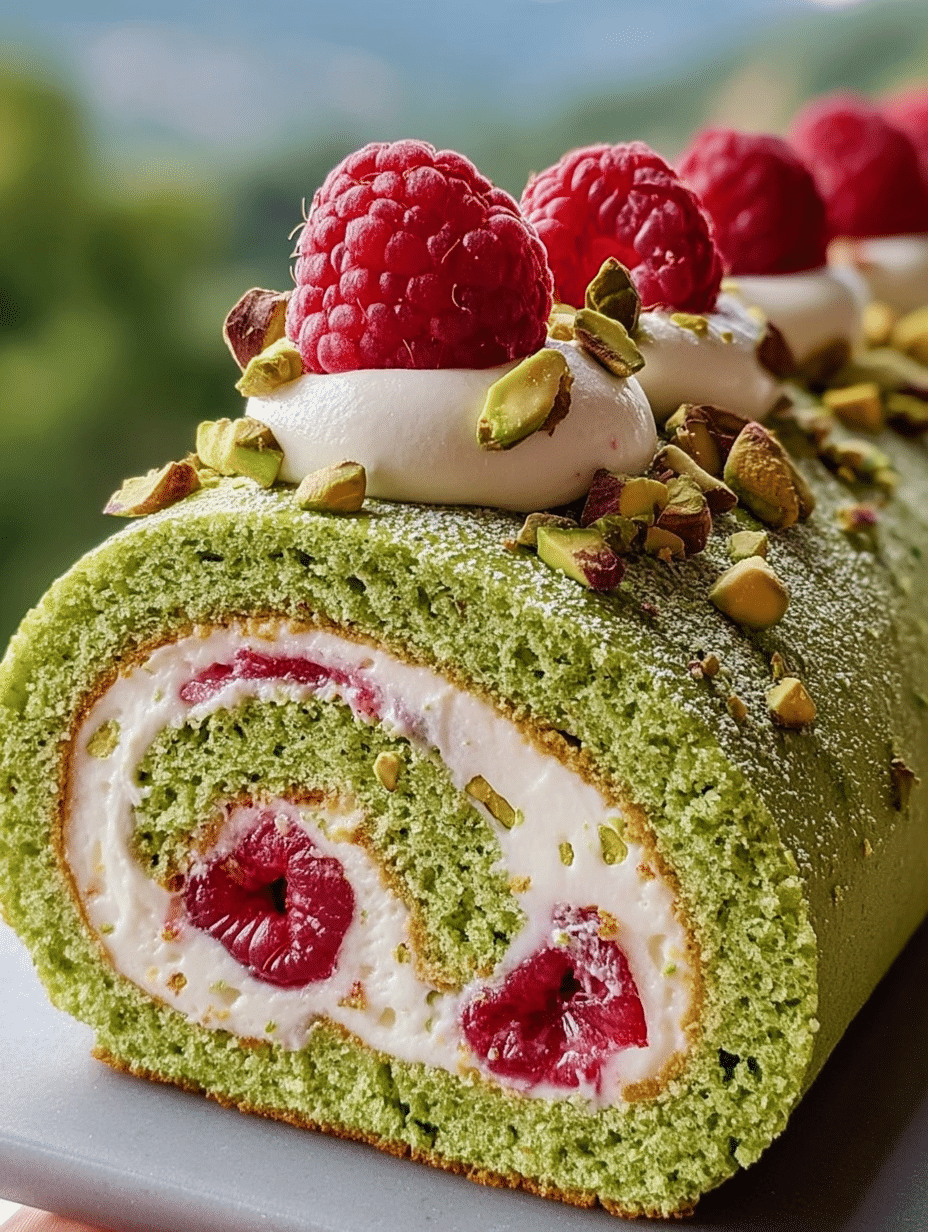 Raspberry Pistachio Swiss Roll