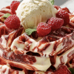 Red Velvet Marble Waffles with Cream Cheese Drizzle