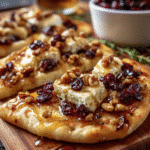 Brie, Cranberry & Walnut Flatbread with Hot Honey Drizzle