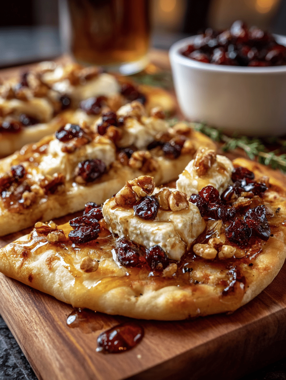 Brie, Cranberry & Walnut Flatbread with Hot Honey Drizzle
