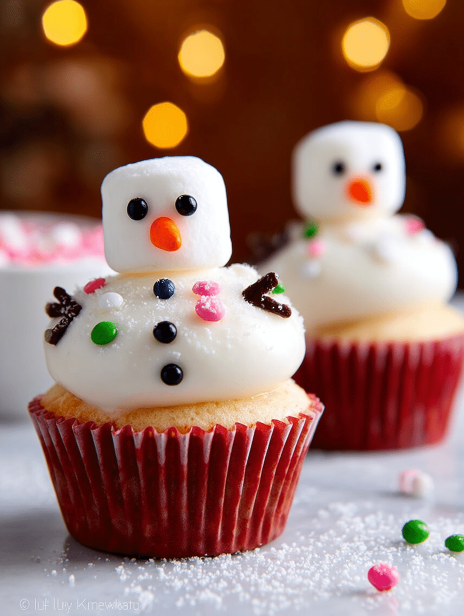 Melting Snowman Marshmallow Cupcakes