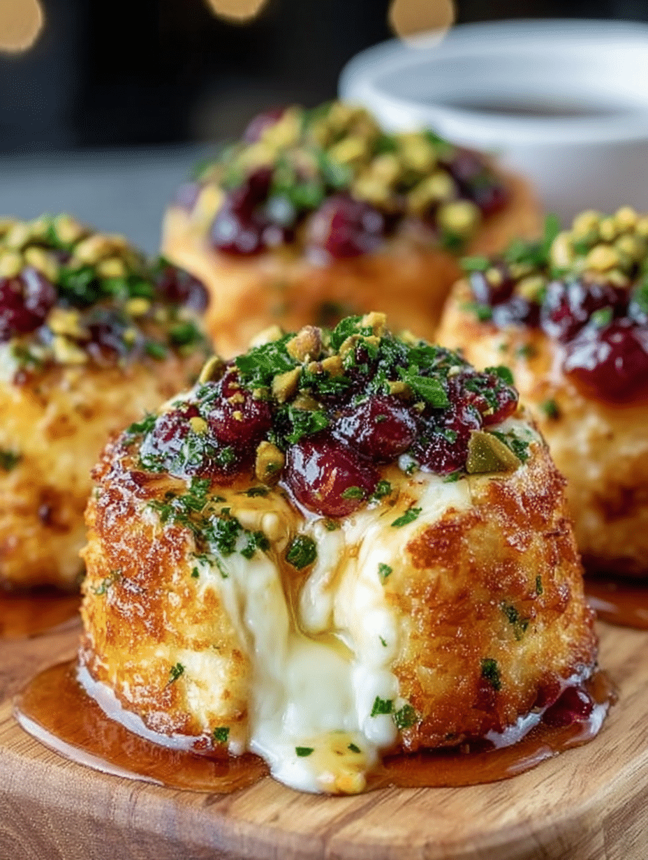 Pistachio-Crusted Fried Brie with Honey & Cranberries