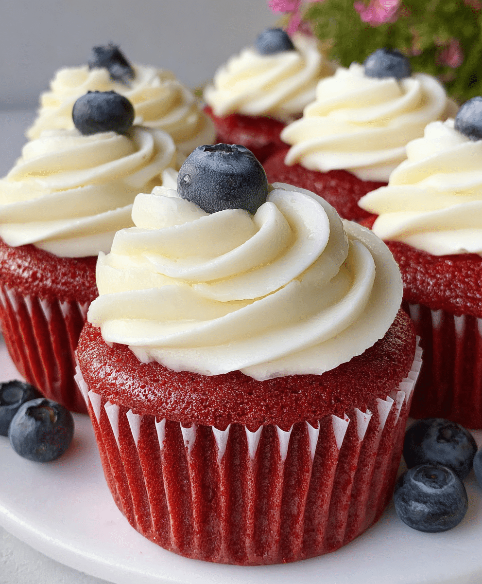 Red Velvet Blueberry Cream Cupcakes