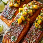 Chili-Lime Salmon with Roasted Sweet Potatoes & Mango Salsa First Image