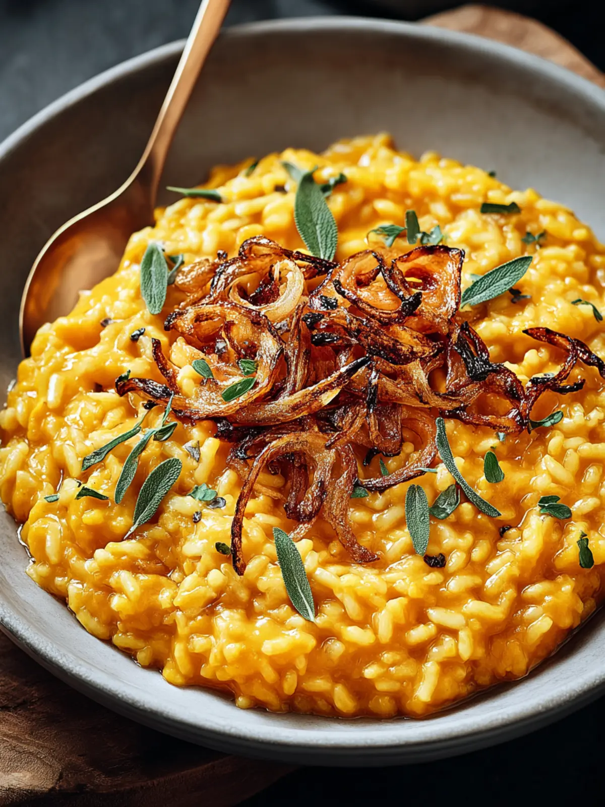 Creamy Pumpkin Risotto with Crispy Shallots Recipe First Image