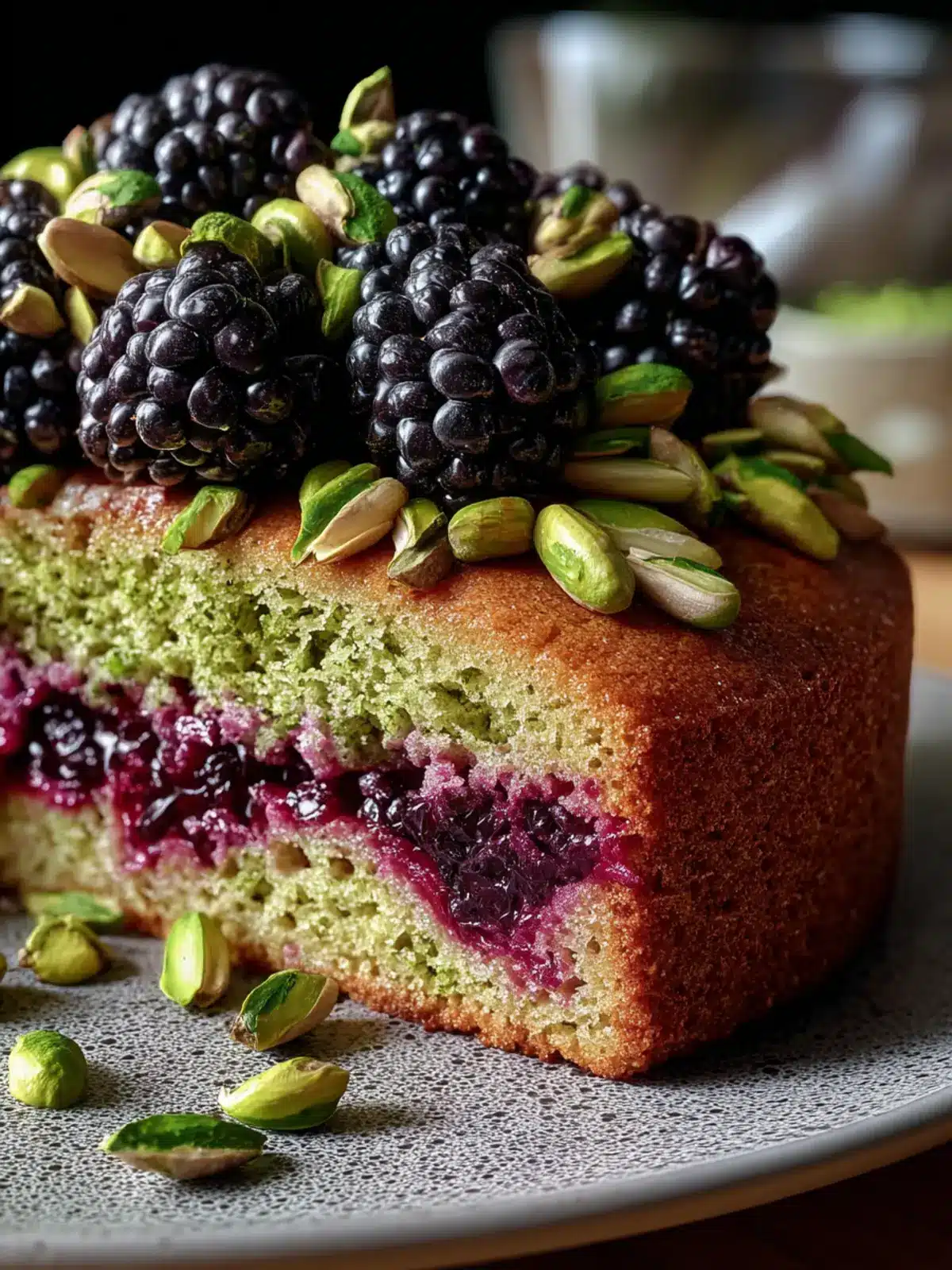 Pistachio and Blackberry Olive Oil Cake First Image