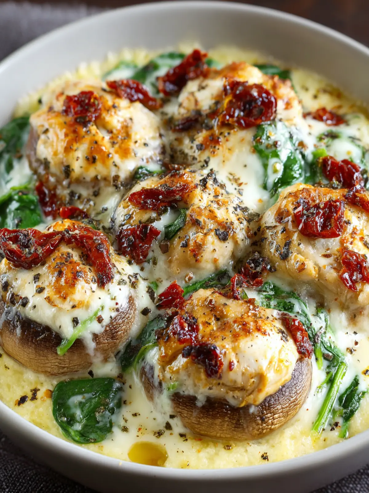 Creamy Baked Mushrooms: Indulgent Spinach & Chicken Delight 7