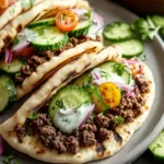 Savory Ground Beef Pitas and Cucumber Salad First Image