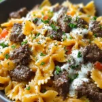 Easy Garlic Butter Beef Bowtie Pasta – So Cheesy! First Image