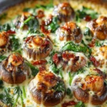 Creamy Baked Mushrooms: Indulgent Spinach & Chicken Delight 9 Creamy Baked Mushrooms with Spinach, Sun-Dried Tomatoes & Chicken First Image