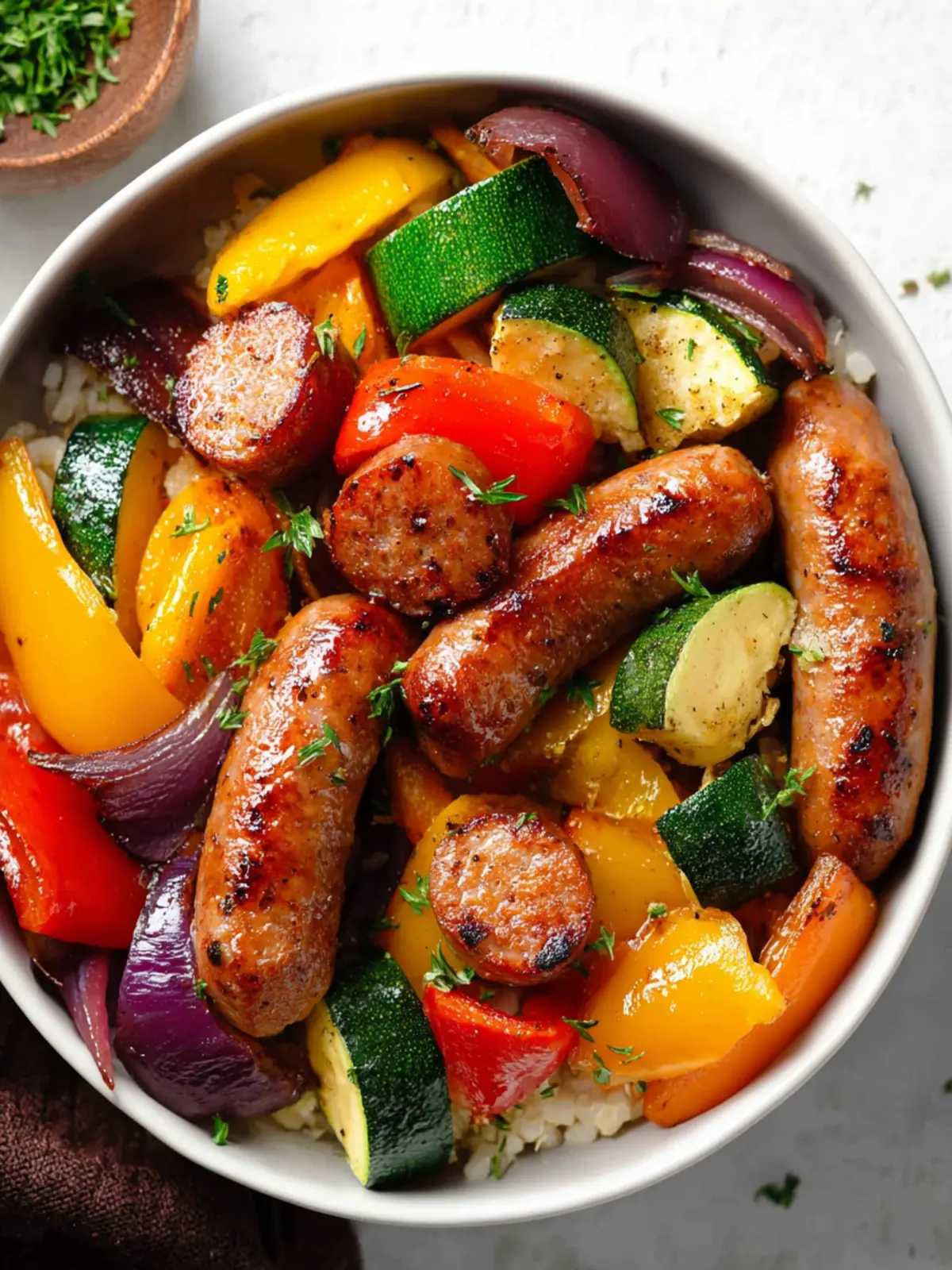 10 Minute Air Fryer Chicken Sausage and Veggies Third Image gep5ra