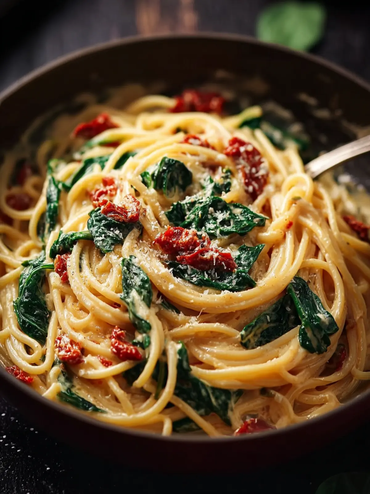 Spaghetti and Spinach with Sun-Dried Tomato Cream Sauce is a must-try! First Image