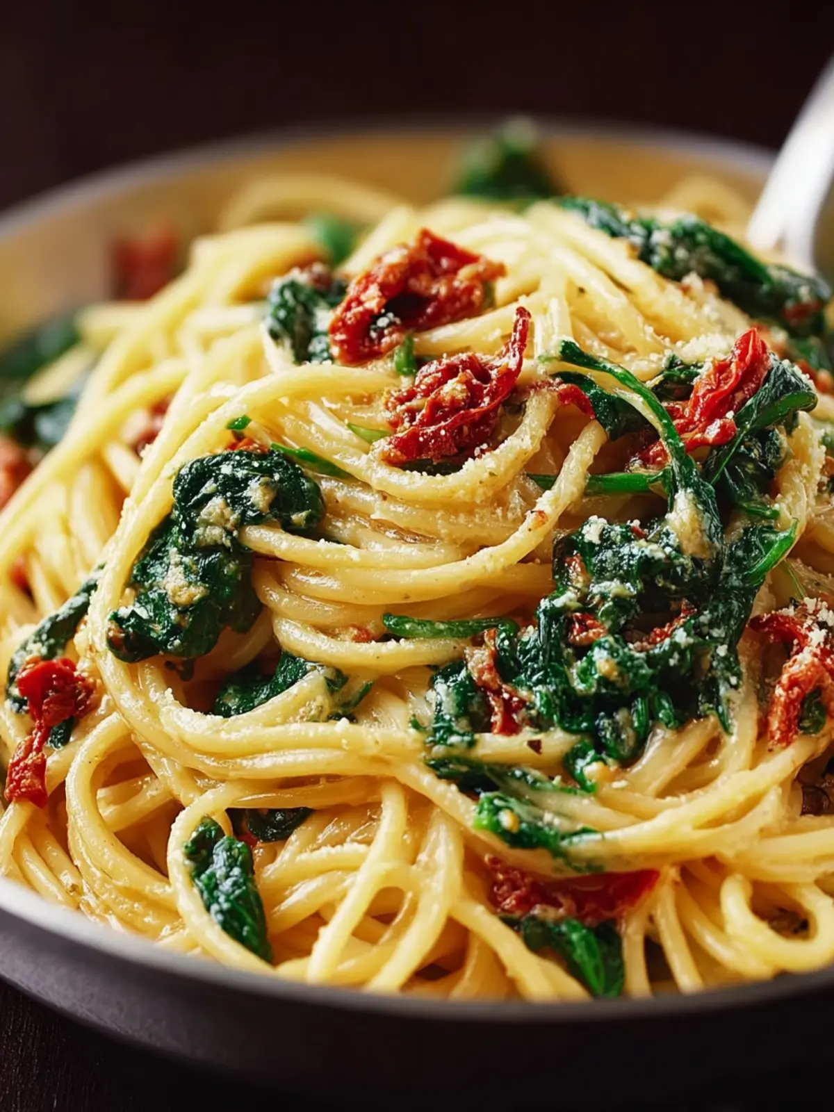 Spaghetti and Spinach with Sun Dried Tomato Cream Sauce is a must try Third Image v5ou97