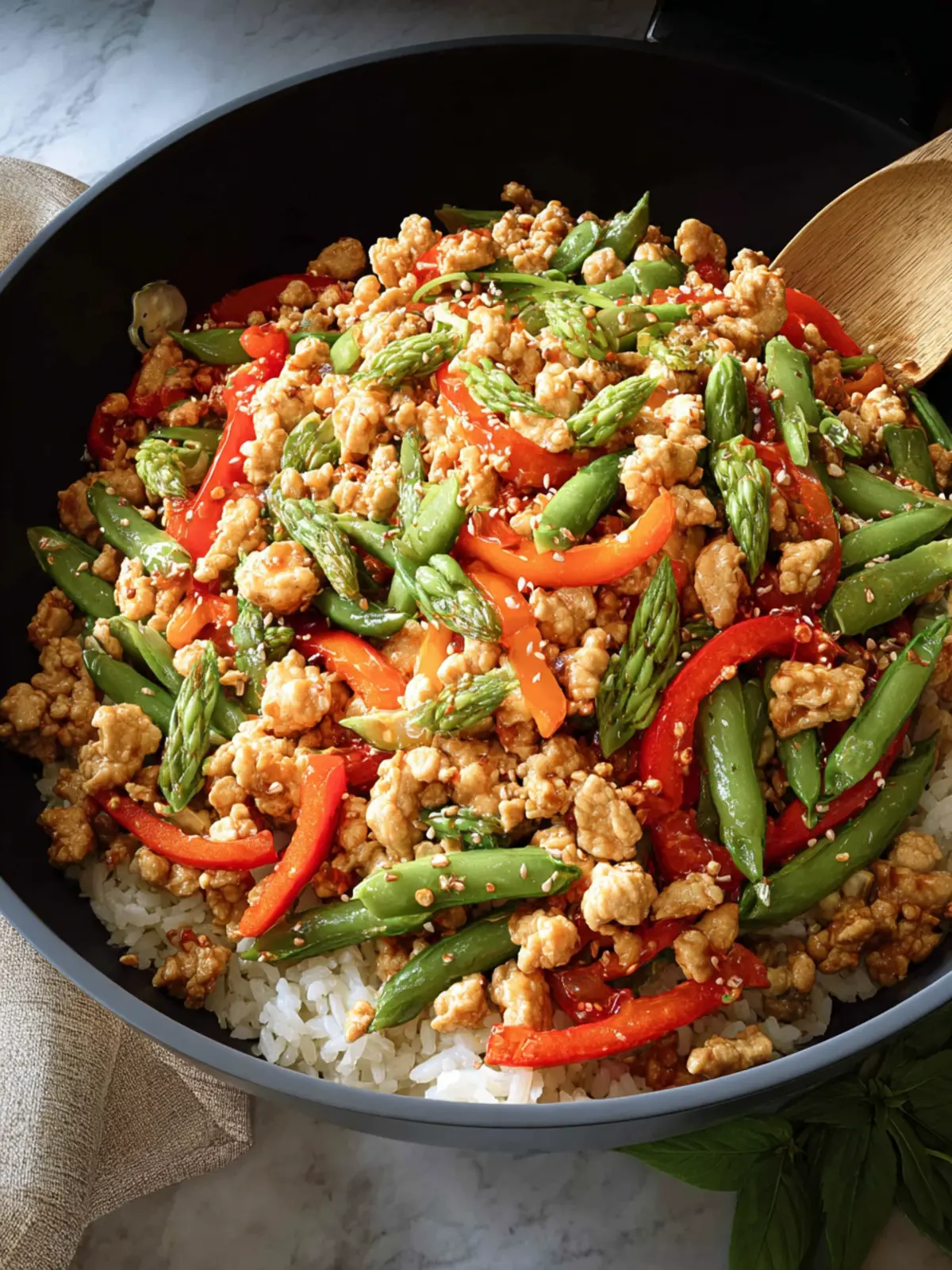Easy Ground Chicken Stir Fry Recipe with Vegetables First Image