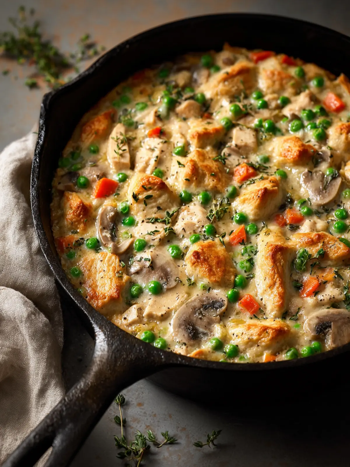 Low Calorie High Protein Crustless Chicken Pot Pie Skillet First Image