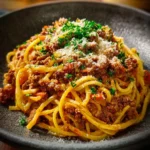 Cajun Beef Spaghetti in Creamy Three Cheese Parmesan Sauce First Image