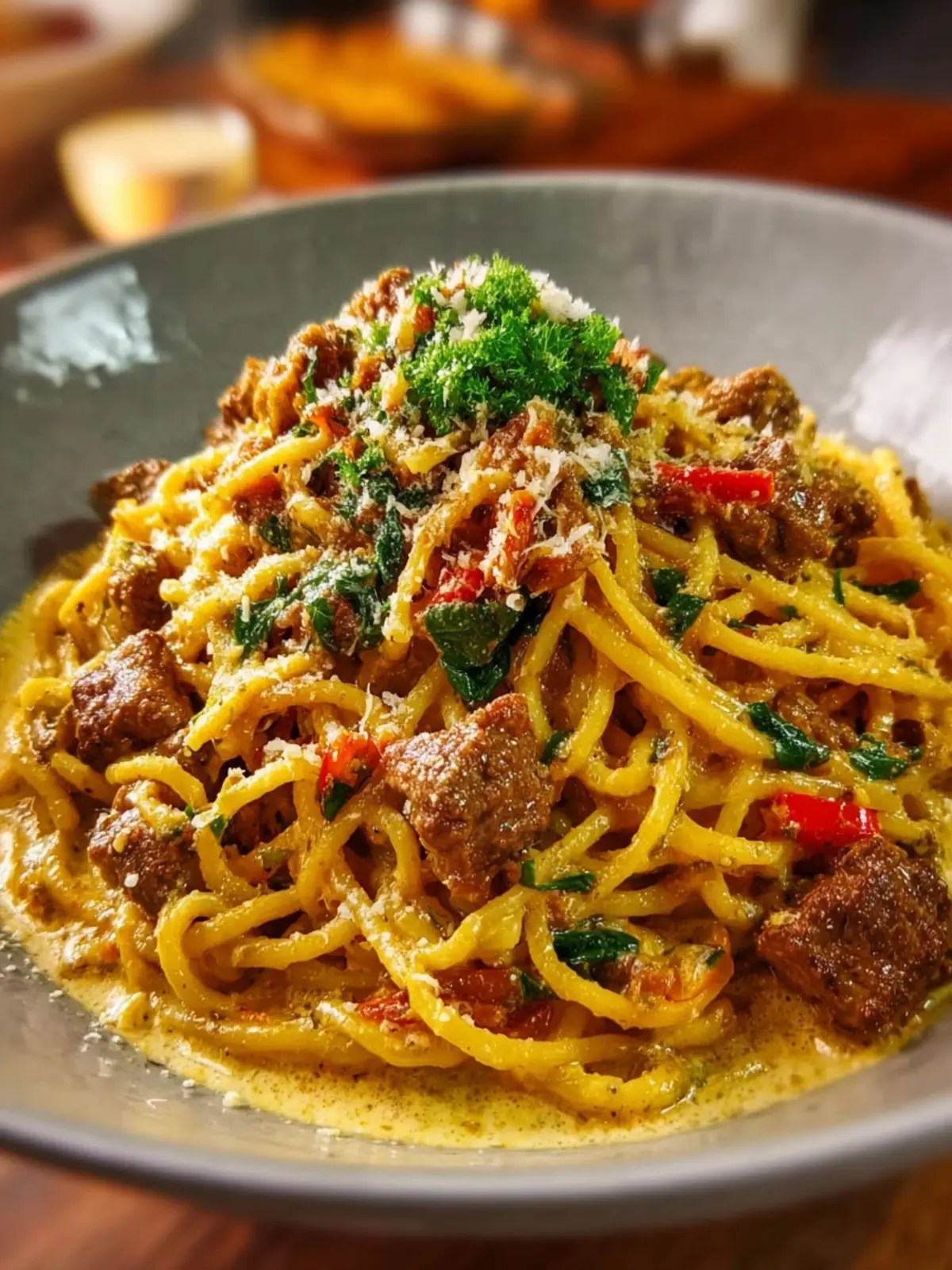 Cajun Beef Spaghetti in Creamy Three Cheese Parmesan Sauce Fourth Image a7kcko