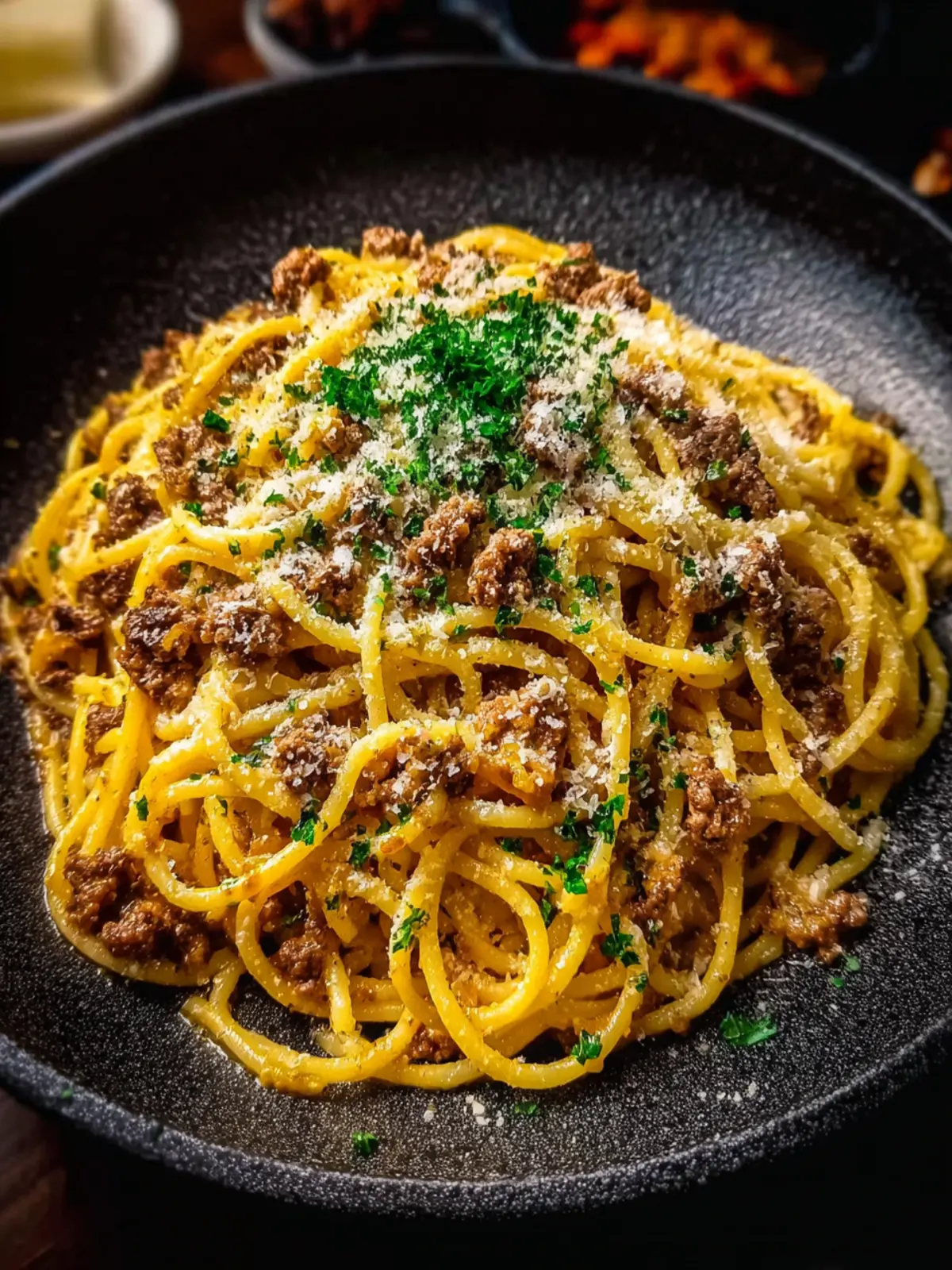 Cajun Beef Spaghetti in Creamy Three Cheese Parmesan Sauce Second Image zknybh