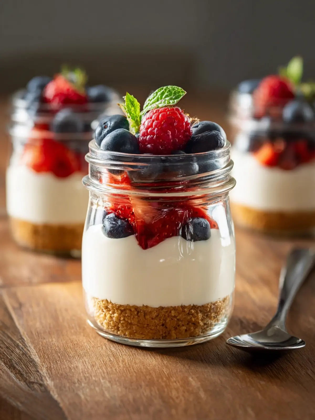 Healthier No Bake Cheesecake in a Jar Easy High Protein Recipe Fourth Image v4vjqf