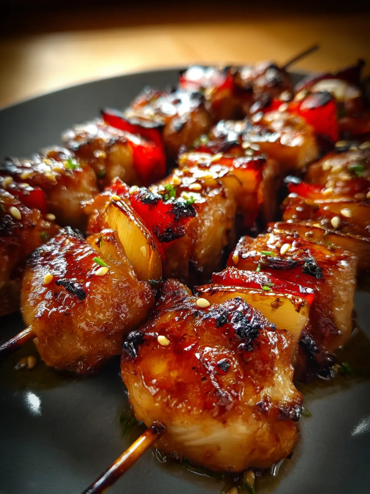 honey garlic asian chicken kabobs First Image